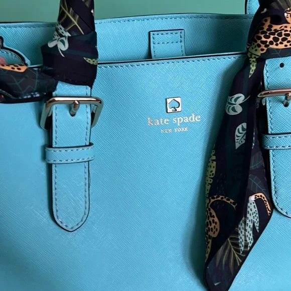 Kate Spade cove street provence fresh air blue crossbody with leopard scarf - Picture 2 of 15